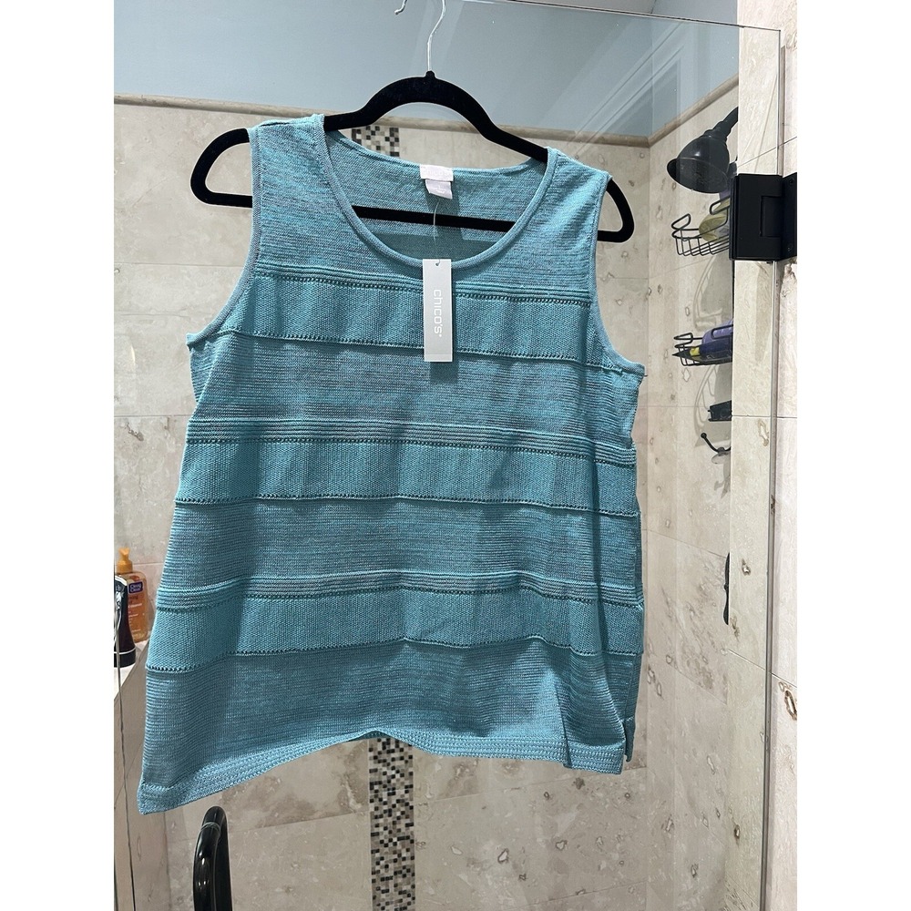 Chico's NWT Tank Top Sweater Knit Size 1 Textured Sleeveless Teal Blue Green
